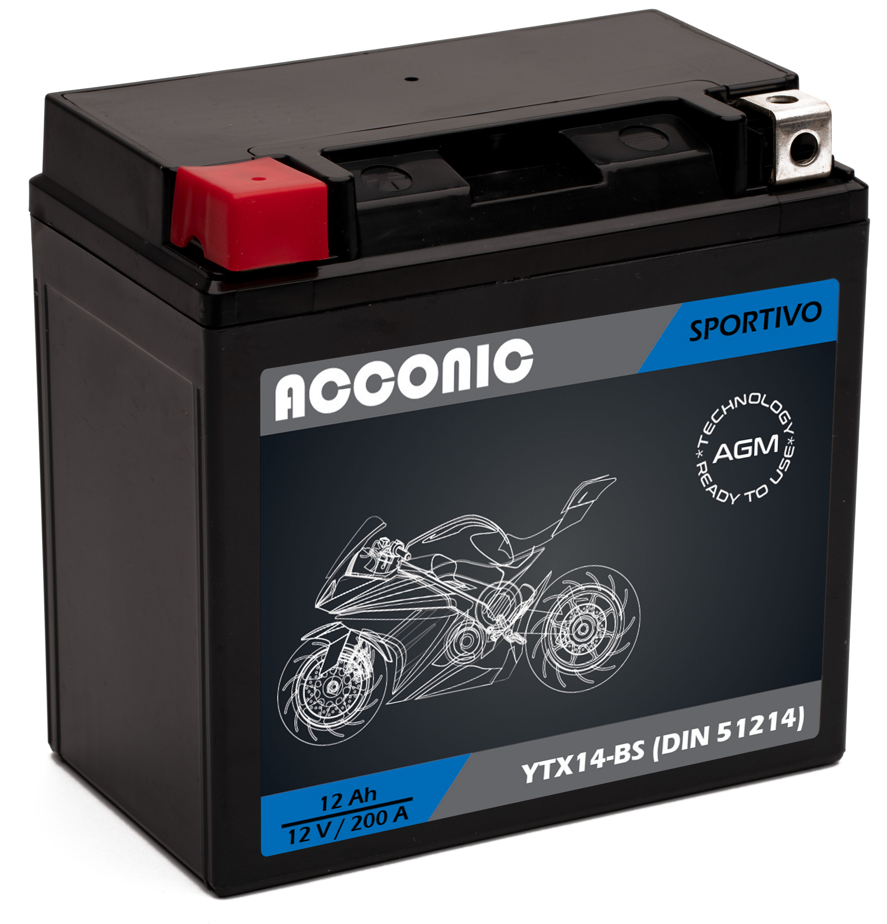 ACCONIC Sportivo AGM YTX14-BS Motorradbatterie 12Ah 12V (DIN 51214)